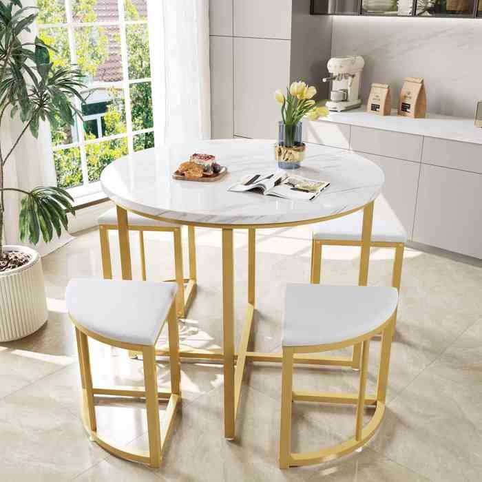Set de Table à Manger Blanc avec 4 Chaises Velours - Plateau MDF & Cadre Fer Doré Luxe Moderne