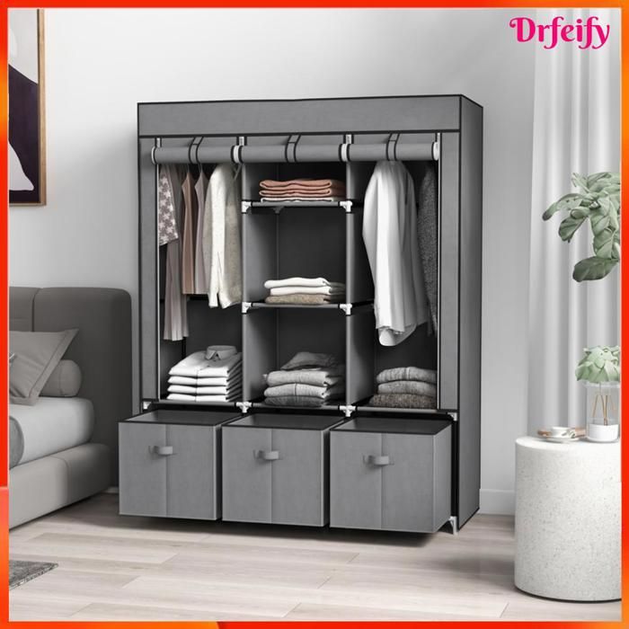 Armoire de rangement en tissu - AKOZON - 9544 - Pliable - 5 étagères - 2 tringles