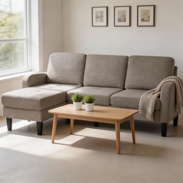 Canapé dangle modulaire - Canapé angle L méridienne 3 places - Toile coton‑lin respirante - Réversible - 166×118×77 cm