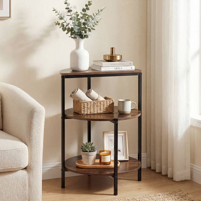 Table d’Appoint à 3 Niveaux GIANTEX Bout de Canape avec Cadre Métal et Patins Ajustables Charge 100KG 43 x 43 x 63 cm