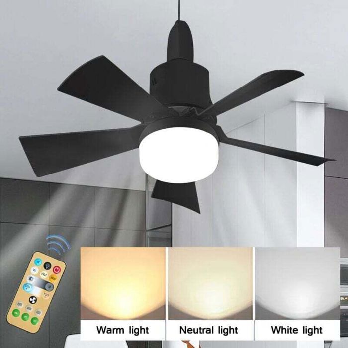 Ventilateur de plafond silencieux avec télécommande – 5 pales – 3 vitesses – Luminosité réglable-E26–Pour chambre et salle à manger