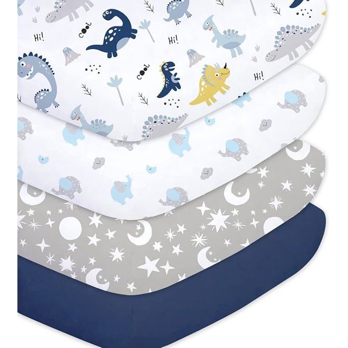 Little Grape Land Draps Housse 70x140 cm Lot de 4 Draps Housse Lit Doux et Respirants en Microfibre 4pk 70*140 Dinosaure