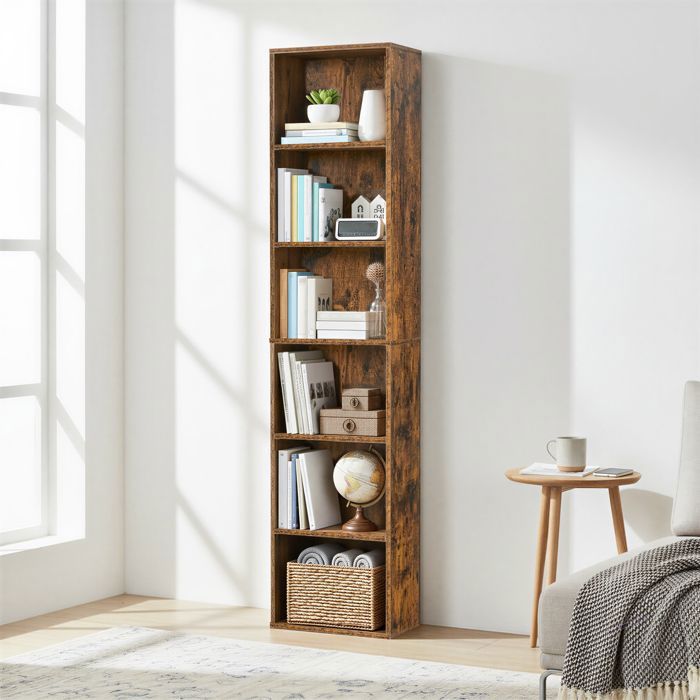 Bibliothèque Étagère à 6 Niveaux Étagère Debout de Style Scandinave Bureau Chambre à Coucher Bureau à Domicile Marron Bibliothèque Étagère à 6 Niveaux Étagère Debout de Style Scandinave Bureau Chambre à Coucher Bureau à Domicile Marron