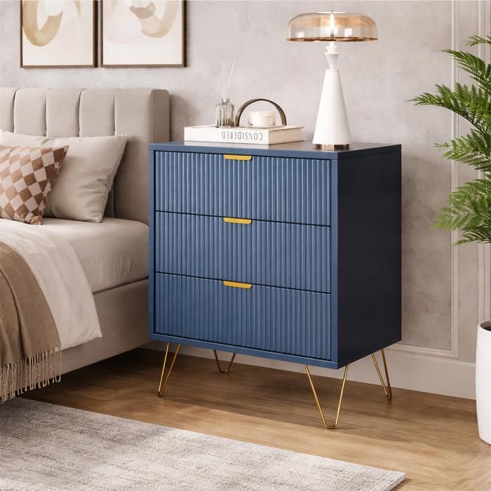 Commode 3 tiroirs Meuble de Rangement en Bois Tables de Chevet Armoire de Rangement pour Chambre Salon et Entrée 60x40x70cm