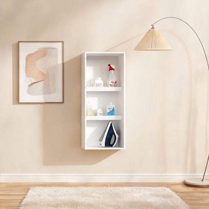 Meuble mural miroir avec planche à repasser rabattable intégrée MDF blanc 95 5 x 35 5 cm