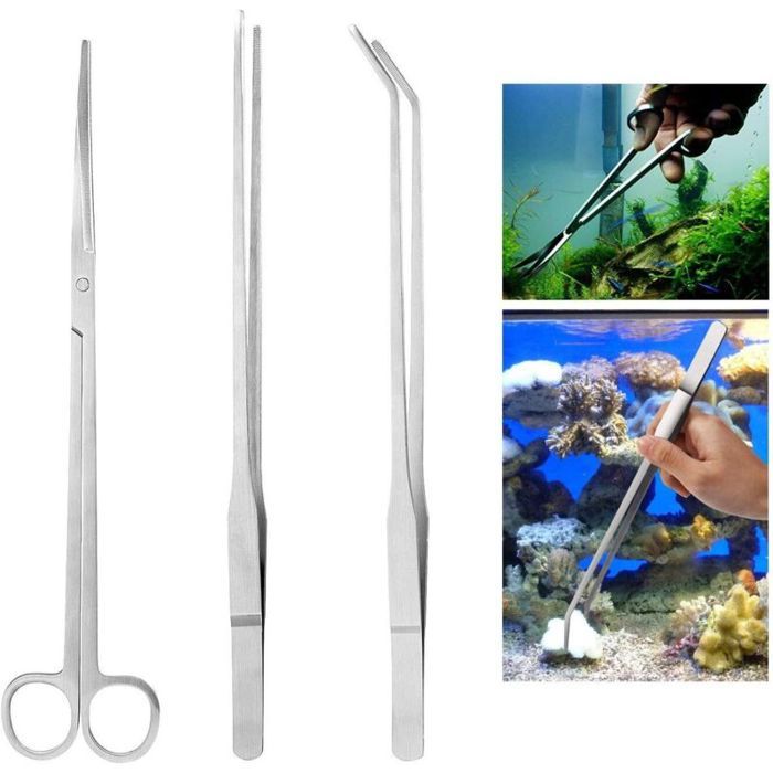 3 Pack Aquarium Kit Outil Accessoires Outils dAquarium en Acier Inoxydable Poisson Starter Kits Réservoir Eau Plante Pinces C