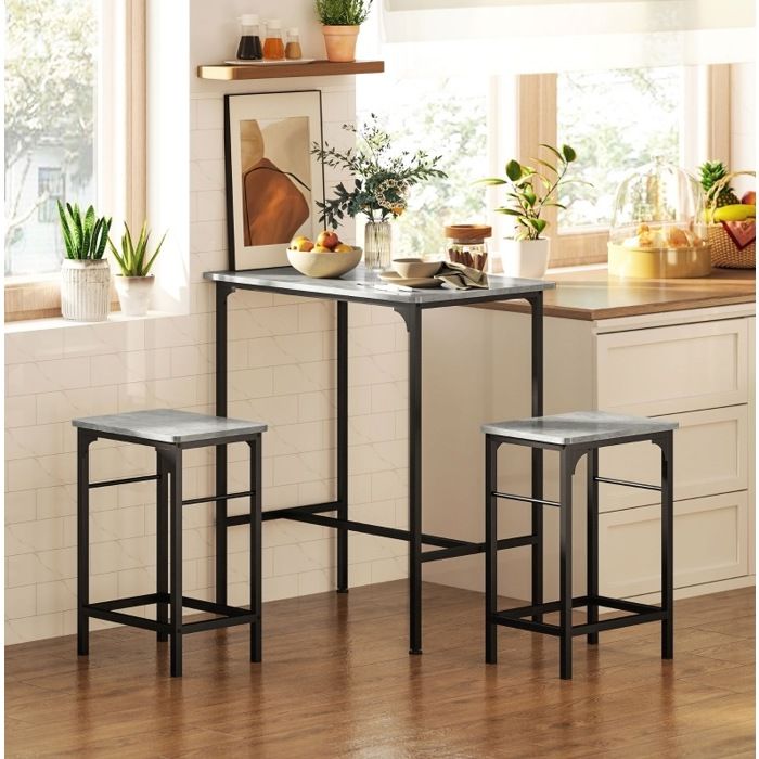 Ensemble Table De Bar Gris Et Noir Table Haute Industrielle FloraGrace Pour Cuisine Ou Salle A Manger Gain De Place 80x50x87cm