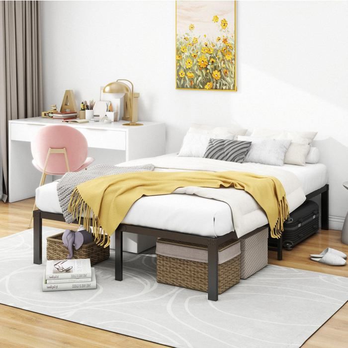 Sommier à lattes métallique 2 places 120×200 cm silencieux rangement sous lit - MODENVIE - sans matelas acier noir
