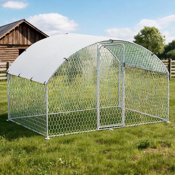 KOIOPLIE Poulailler métallique extérieur 9.8 x 6.5 x 6.5 ft avec bâche anti-UV imperméable enclos poules sécurisé anti-prédateurs