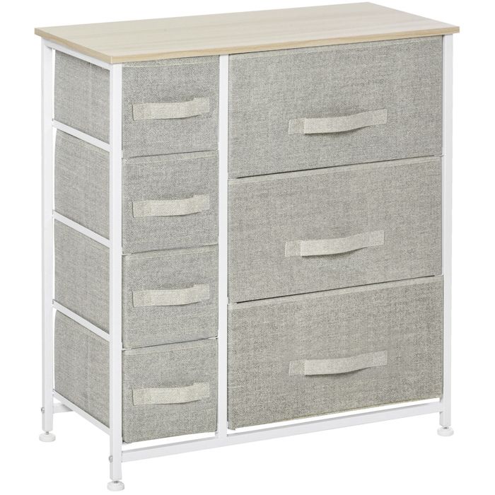 ELVORIN Commode de rangement 7 tiroirs 63 5 x 30 x 71 cm gris clair métal et tissu style scandinave