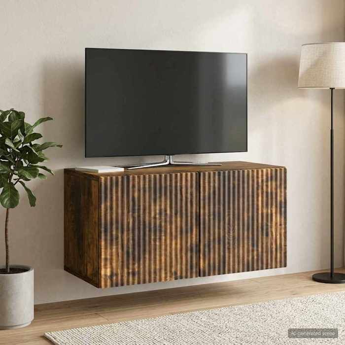 vidaXL Meuble TV mural 59 5x31x30 cm chêne fumé bois ingénierie meuble suspendu design moderne