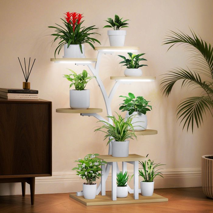 Stand de Plante avec Lumières de Culture Étagère Intérieure 7 Niveaux 110cm pour Plantes Multiples Support de Fleur en Métal