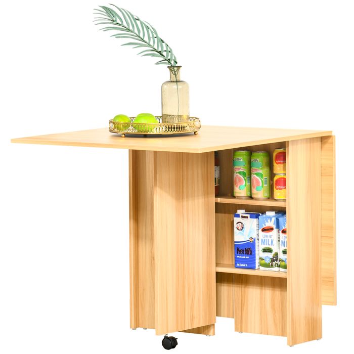 Pliable facilement table à manger pliante avec roulettes gain de place 2 étagères 140 x 80 x 74 cm