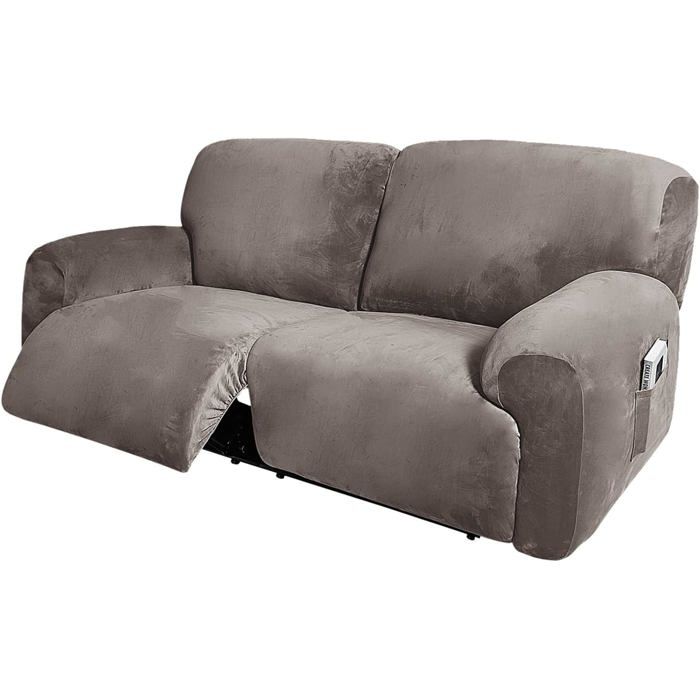 Lot de 6 Housses de Canapé Inclinable 2 Places Velours Extensible Taupe 190-254 cm