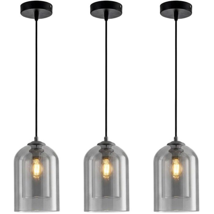 WOTTES 3 x Ø15cm Suspension Luminaire Moderne Lustre en Verre Gris Fumé Lampe E27 Suspendue Suspension pour Salle à Manger Cuisine WOTTES 3 x Ø15cm Suspension Luminaire Moderne Lustre en Verre Gris Fumé Lampe E27 Suspendue Suspension pour Salle à Manger Cuisine