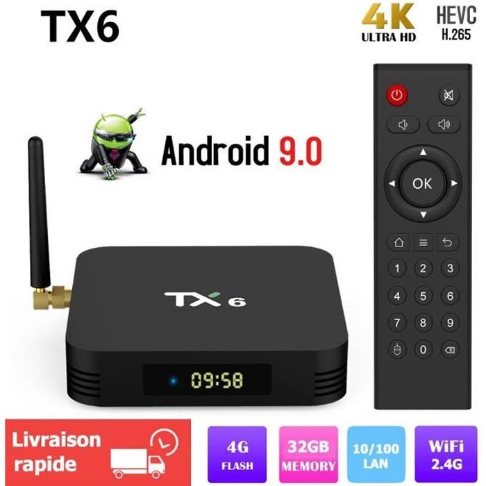 Nouveau!!!TX6 Smart TV Box Android 9.0 Allwinner H6 Quad Core USD3.0 4K 4GB/32GB Wifi 2.4G