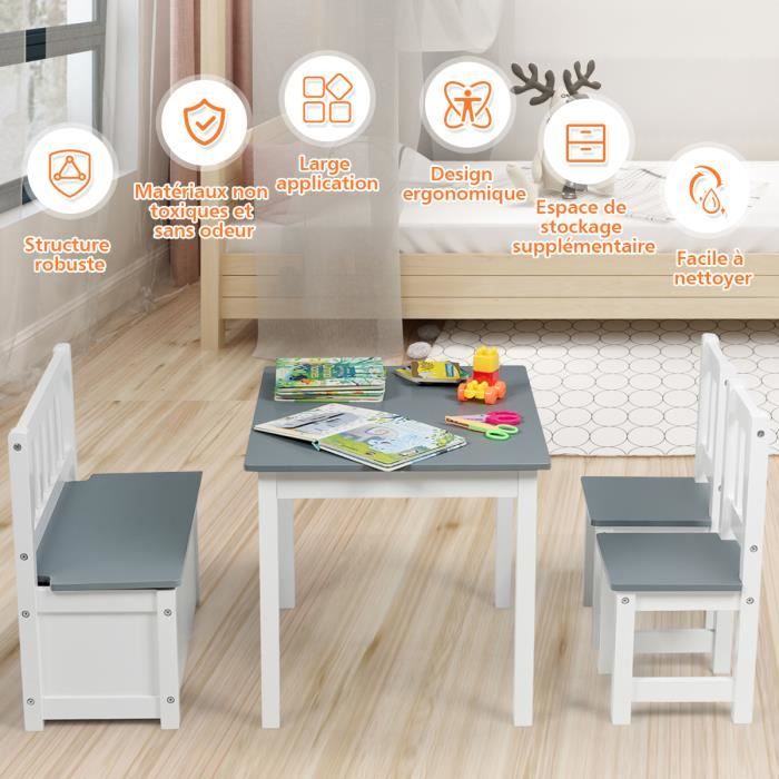 Costway Ensemble Table 2 Chaises 1 Banc De Rangement Pour Enfants En Bois Pour Manger Etudier Lire Et Jouer 3 7 Ans Achat Vente Table Et Chaise 0617748433931 Cdiscount