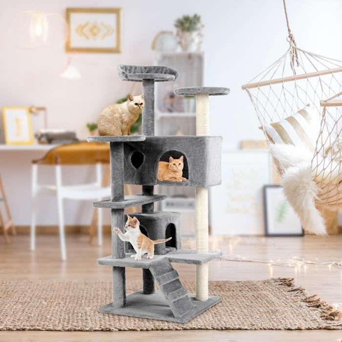 Giantex Arbre A Chat Griffoir Pour Chat Griffoir En Sisal 1 Echelle 2 Niches 3 Plates Forme Tout En Un Hauteur 130cm Cdiscount Animalerie