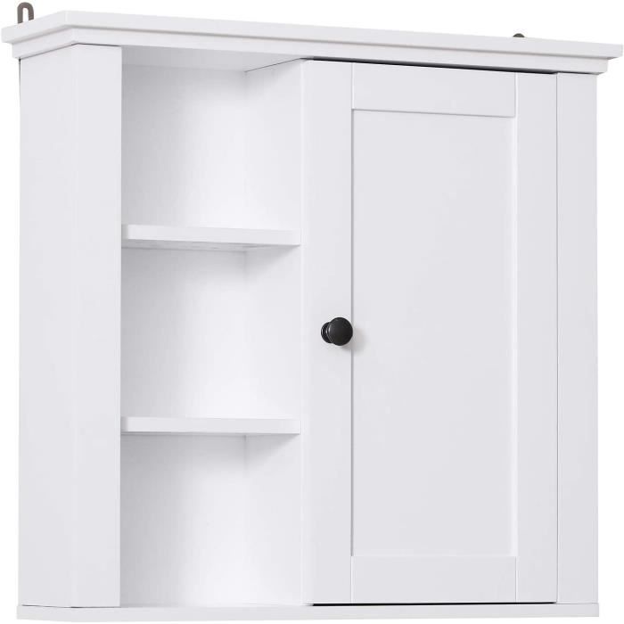 Armoire Haute Murale de Salle de Bain ou WC Placard 1 Porte 3 niches dim. 53L x 15l x 51H cm MDF