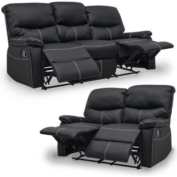 Canape 3 2 Places Relax Noir Dina Cdiscount Maison