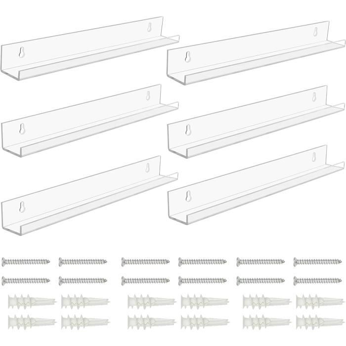 IKOPFLN Lot De 6 Supports Vinyle Muraux Acrylique Transparent - Étagères Flottantes 10x3.5x3 Cm