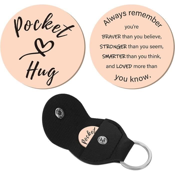 Pocket Rappeler Porte-clés Pocket Hug en acier inoxydable avec jeton gravé double face ...
