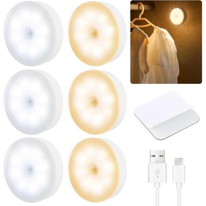 Lot De 3 Veilleuses LED Avec Détecteur De Mouvement - Escaliers, Placards, Couloirs (Blanc)
