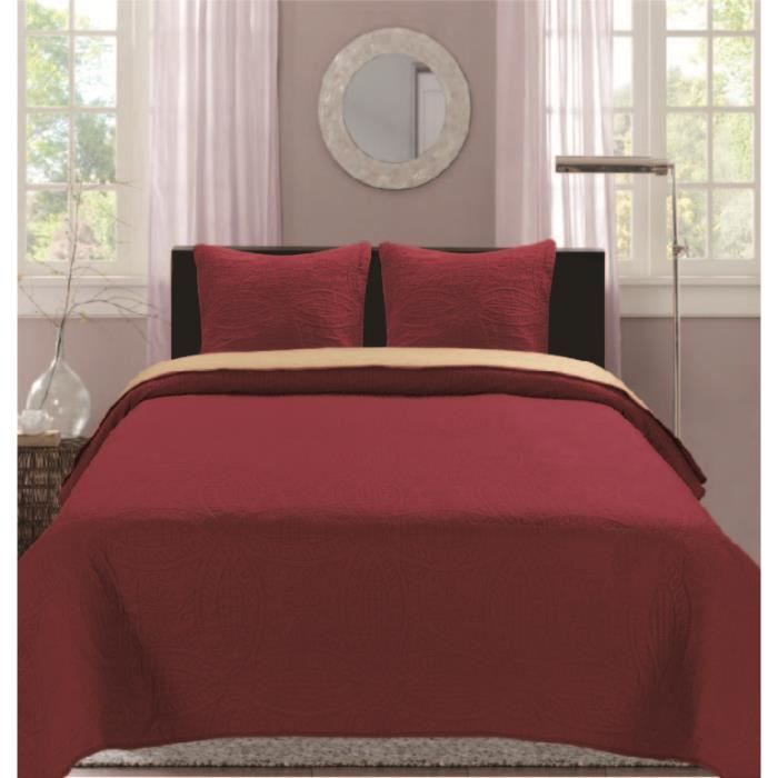 Marque Place Fleur Retro Bleu - Couvre-lit Boutis Imprimu00e9 - Lit 2 Places - 3 Piu00e8ces (230x250cm) - Maison Edredon Bout De Lit