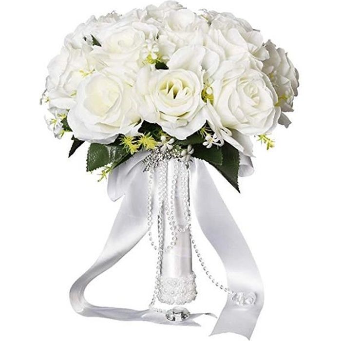 Fleurs artificielles Bouquet de Blanc roses,artificielles de mariage Bouquet  de mariée nuptiale pour la fête à la maison de jardin - Cdiscount Jardin