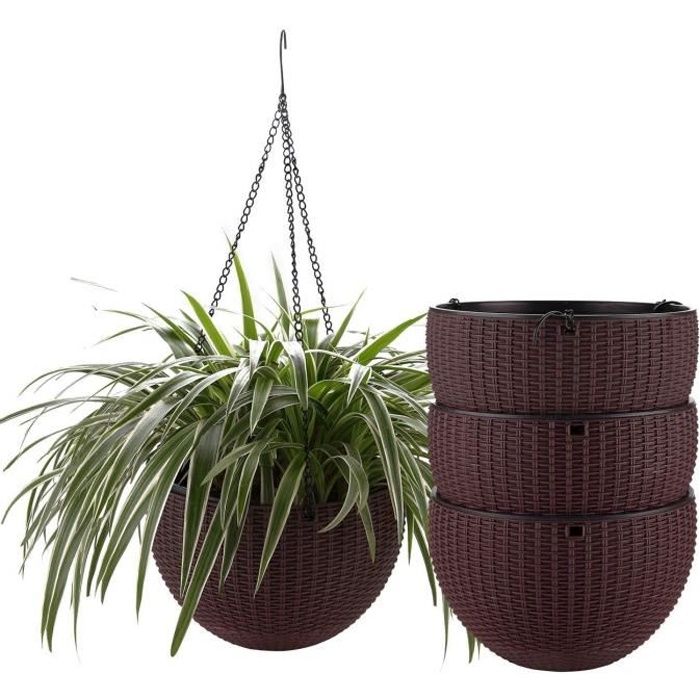 Lot De 2 Pots De Fleurs En Métal à Suspendre, Avec Crochet Amovible, Tige De Suspension Réglable, Pot Décoratif En Plastique Auto-absorbant, Gris