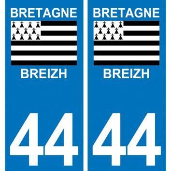 44 LOIRE ATLANTIQUE BREIZH DEPARTEMENT IMMATRICULATION 2 X AUTOCOLLANTS STICKER
