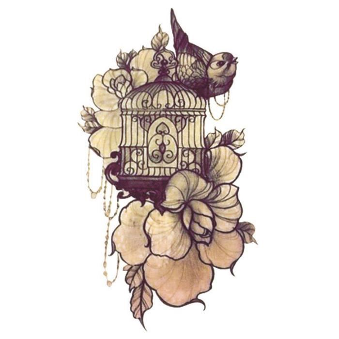 Tatouage Temporaire Fleur Cage Doiseau