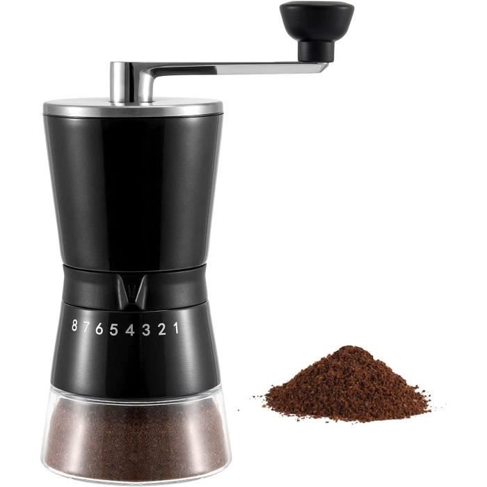 Vzaahu Moulin à Café Manuel avec Grossièreté Réglable 8 Niveaux Conique en Céramique Burr Noir