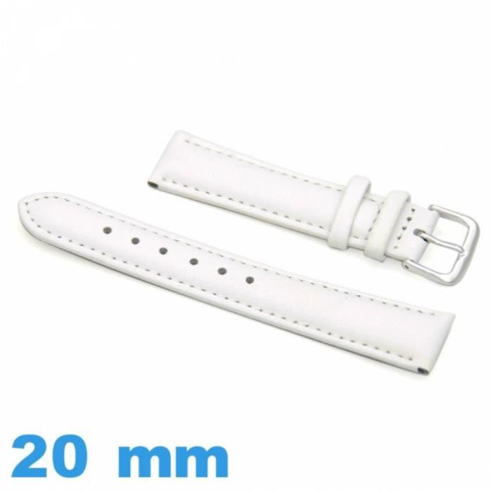 Bracelet De Montre En Cuir Véritable Peau De Veau – 20 Mm – Noir – Neuf