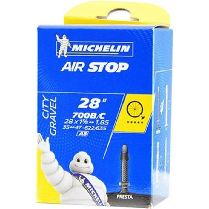 Chambre A AIR Michelin 700 x 35/47 (35/47-622/635) A3 Valve Presta 40MM AIRSTOP Butyl Velo Gravel VTT VTC Route Chemin