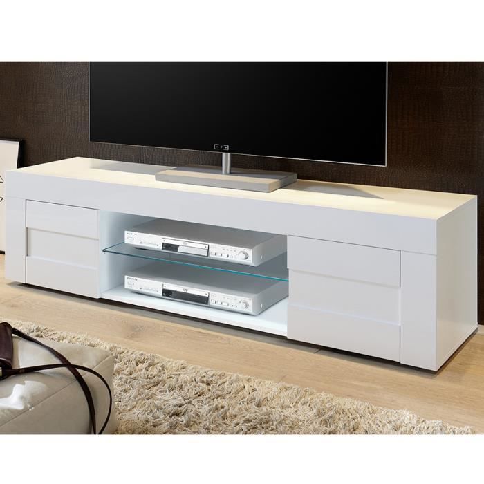 Meuble Tv Blanc Laque Brillant Design Newland Led A Couleurs Multiples L 181 Cm L 181 X P 42 X H 44 Cm Blanc Achat Vente Meuble Tv Meuble Tv