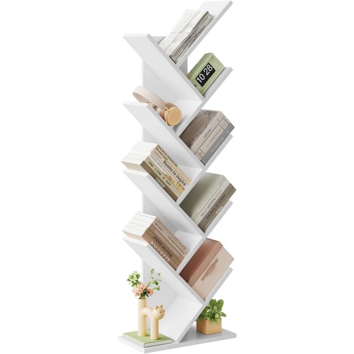 EUGAD Bibliothèque de Rangement 40x20x127cm - Étagère de Rangement 8 Niveaux Blanc