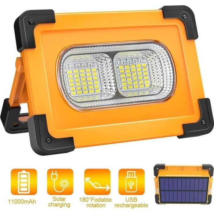 Projecteur LED - Rechargeable Lampe - 80W 4000 Lumens - Portable avec Panneau Solaire - 4 Modes