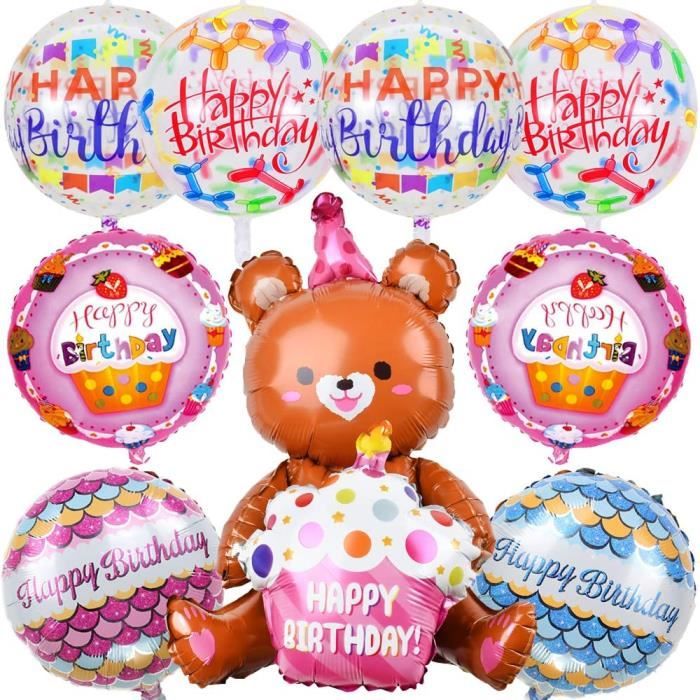Set De 9 Ballons Ours En Aluminium – Déco Anniversaire Et Fête à Thème Avec Rubans Blancs