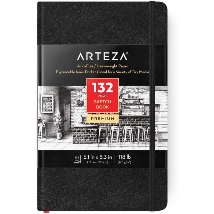 Pochette intérieure et élastique Arteza 2 x livre croquis 21 x 29,7 cm Médias secs Carnet de dessin de poche 100 pages Papier épais 175 g/m Journal coque dure avec marque-page Pochette intérieure et élastique Arteza 2 x livre croquis 21 x 29,7 cm Médias secs Carnet de dessin de poche 100 pages Papier épais 175 g/m Journal coque dure avec marque-page