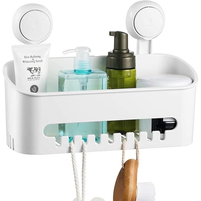 Etagère Douche Ventouse - sans Perçage Ventouse Panier de Douche Amovible pour Salle de Bain Rangement Cusine - Blanc