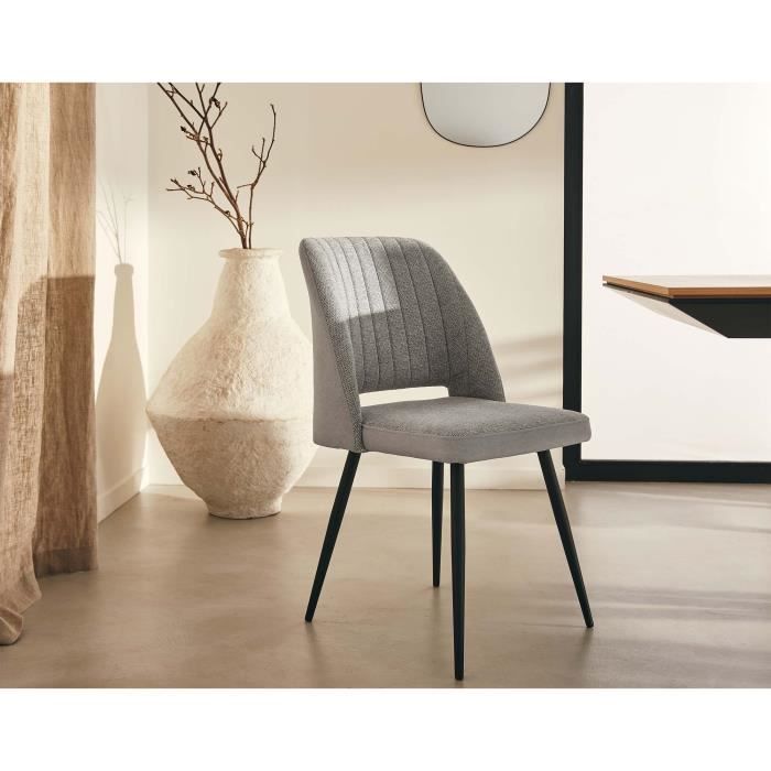 chaises zarka - lot de 2 - velours et tissu - gris - contemporain - résistantes à l'humidité et aux rayures