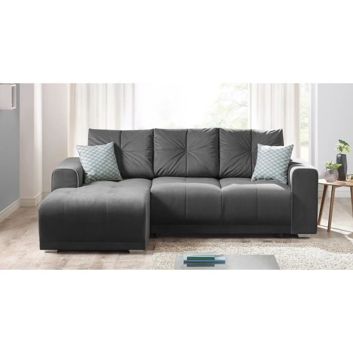Canapé Dangle Convertible Lisbona Gris Foncé Angle Gauche Convertible Coussins Décos Passepoil