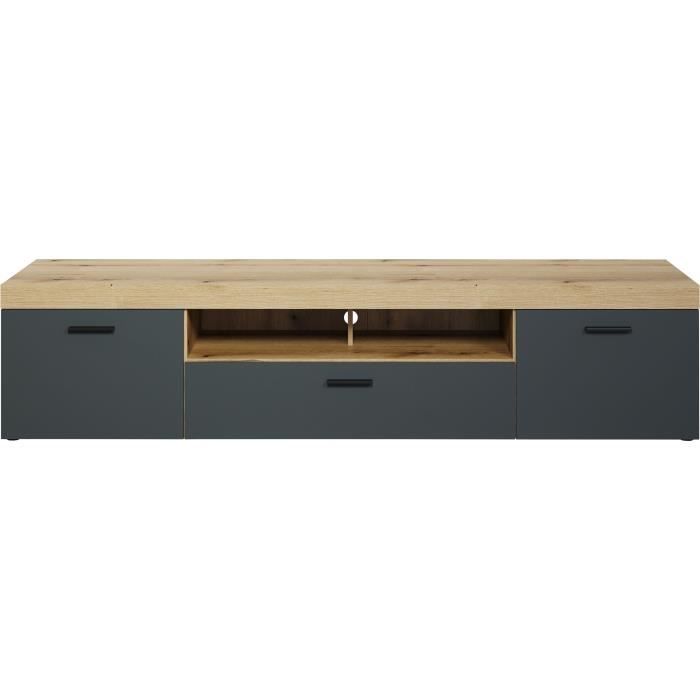 Meuble+TV+-+Tyler+-+Urbain+-+En+panneaux+de+particules+-+Gris+anthracite+mat+/+chene+miel+-+230+x+52+x+52+cm+-+Trendteam