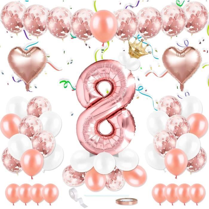 Décorations Anniversaire Fille 8 Ans – Set Écharpe Couronne Ballons Violet – Cake Toppers Bougies – Thème Princesse
