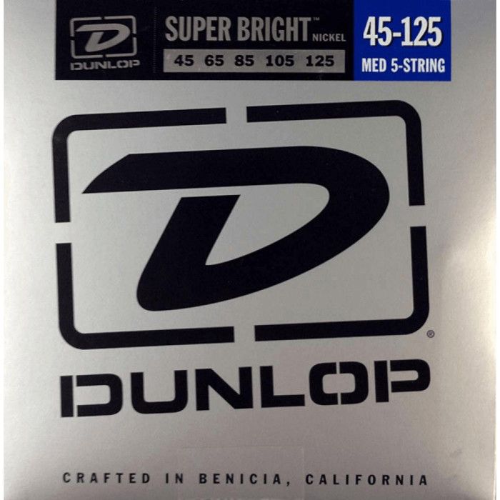 dunlop super bright nickel plated steel médium 45-125 - jeu 5 cordes guitare basse