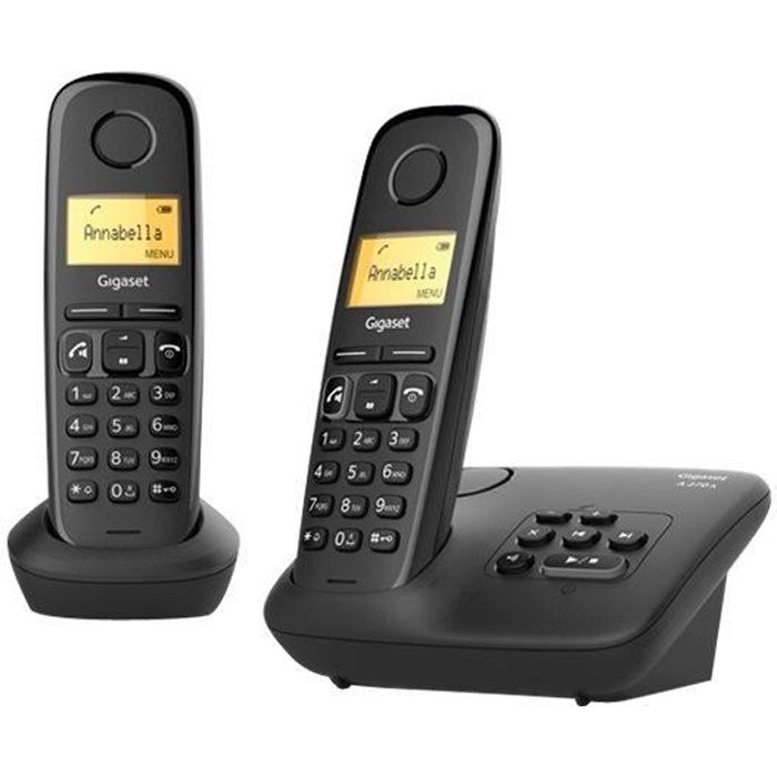 Téléphone sans fil Gigaset A270A Duo avec système de répondeur et ID d'appelant, noir + combiné supplémentaire