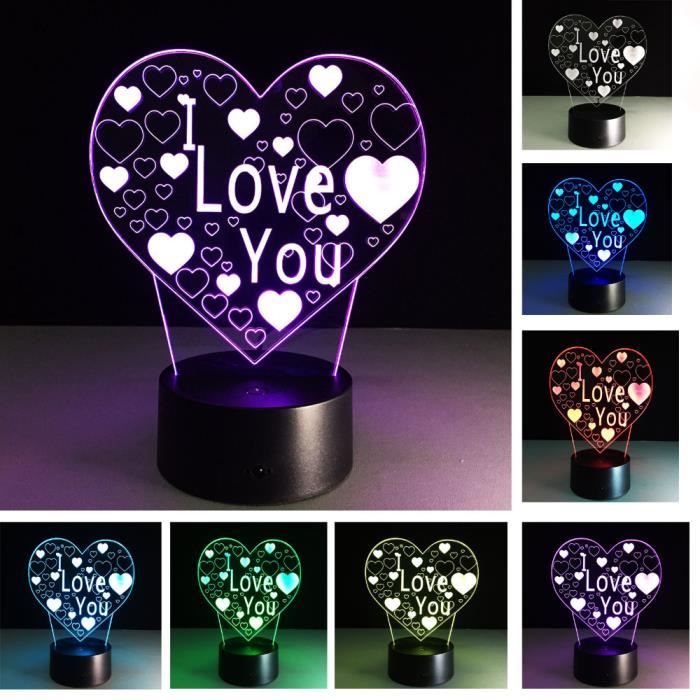 3d Je Loe Vous Amour Coeur Led Lampe Lampe De Nuit Comme Couple Amoureux Cadeau Jouet Flash Parti Atmosphere Eclairage De Noel Ca Cdiscount Maison