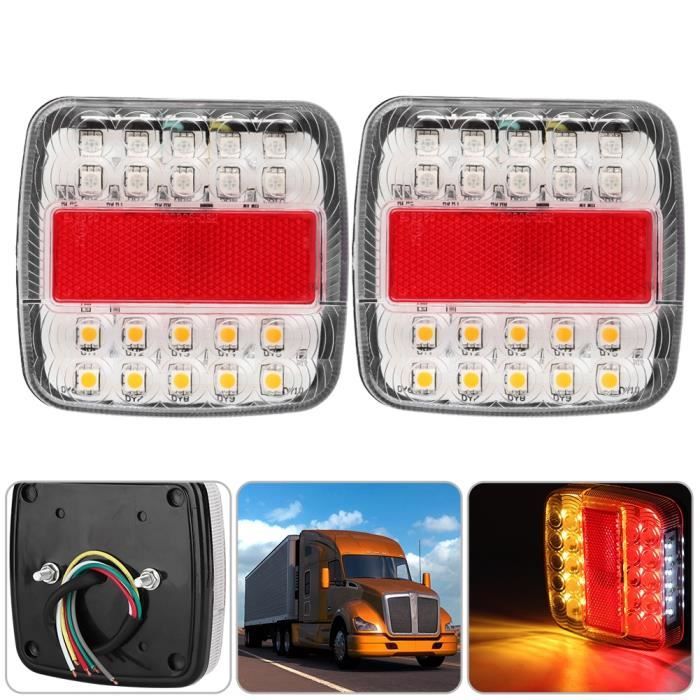 2 pièces 12 V/24 V 20 LED feux arrière doubles couleurs pour camion remorque (couvercle de lampe blanche) auto eclairage