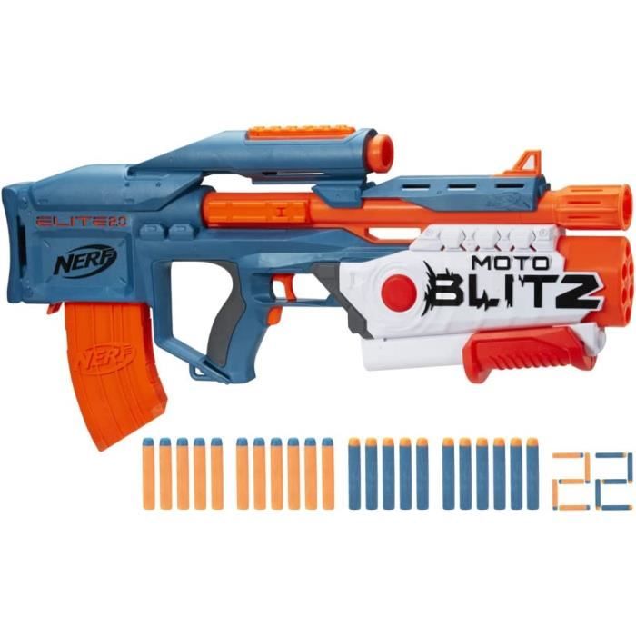 Nerf Elite 2.0, Blaster Motoblitz, tir motorise de 10 flechettes et  Airblitz 6 d'un Coup, Chargeur, 22 flechettes - Cdiscount Jeux - Jouets